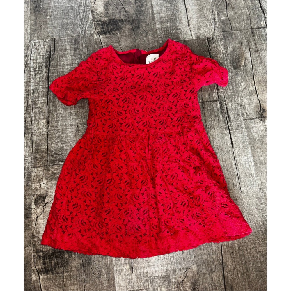 Peek Kids Girls Red Floral Lace Dress Short Sleeve Holiday Party Size S 4-5